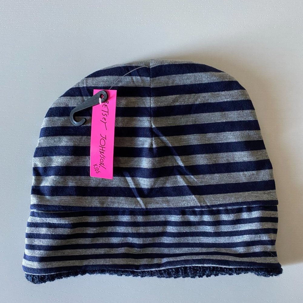 *Clearance* NWT Betsey Johnson Kids Blue & Grey Stripe Toque Beanie Hat